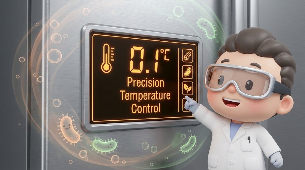 김치냉장고 내부의 정밀한 온도 조절 시스템을 시각화한 모습