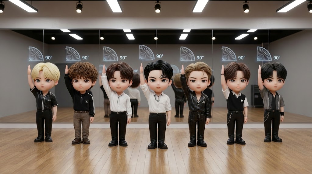 연습실에서 각도 맞추는 아이돌 치비 3D (K-POP Idol Practice Room Angle Sync 3D Chibi)
