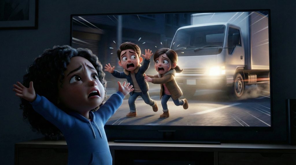 심각한 대화 도중 갑자기 등장한 트럭을 보고 절규하는 팬의 모습 (A fan screaming in despair as a truck suddenly appears during a serious drama scene) 