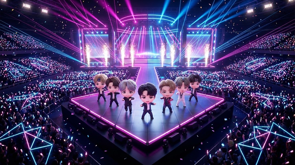 콘서트 무대에서 완벽한 군무를 선보이는 치비 아이돌 3D (K-POP Concert Perfect Sync 3D Chibi)