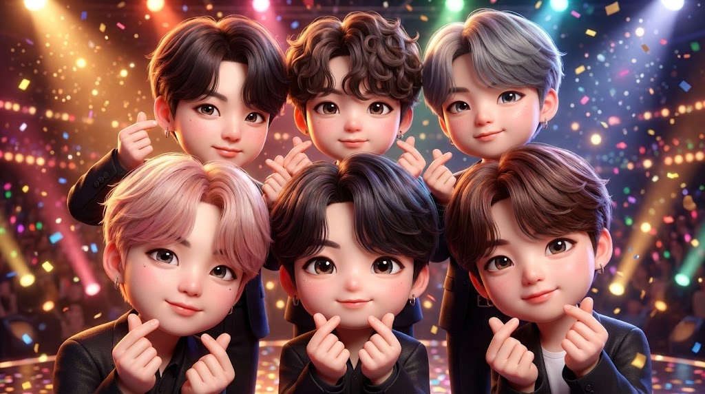 카메라 향해 하트 날리는 치비 아이돌 3D (K-POP Idol Finger Heart 3D Chibi)