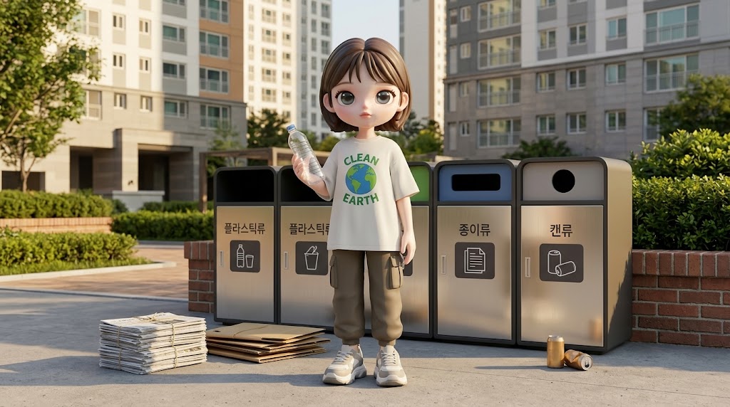 철저한 분리배출을 실천하는 캐릭터 이미지