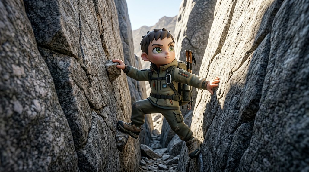 도봉산 Y계곡의 거대한 바위 틈 사이를 통과하는 아찔한 순간. (Thrilling moment passing through the massive rock crevice of Dobongsan Y-Valley. KOR/ENG)