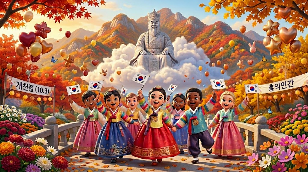 개천절을 맞아 화려한 한복을 입고 축제를 즐기는 세계 각국의 아이들 / Children from all over the world celebrating National Foundation Day in colorful Hanbok