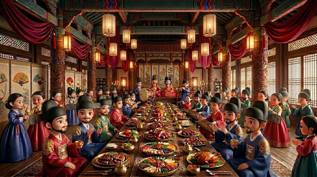 만조백관과 함께 즐기는 품격 있는 왕실 연회 (A dignified royal banquet enjoyed with all the officials)
