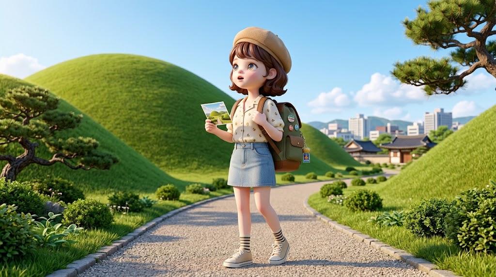 대릉원 고분군 배경, 산책하는 여행자