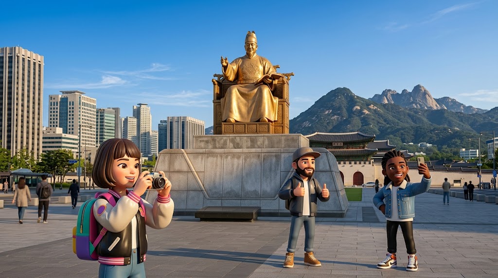 : 세종대왕의 업적과 인간미를 배우는 세계인들 (People from around the world learning about King Sejong's achievements and humanity)
