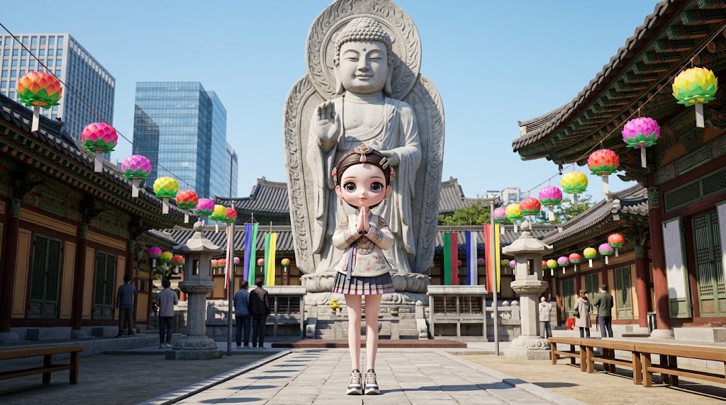 도심 속 사찰 봉은사의 웅장한 불상